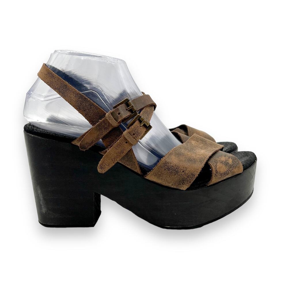 Freebird By Steven Ali Brown Leather Block Heel Platform Sandals EU 39‎ US 8.5 9